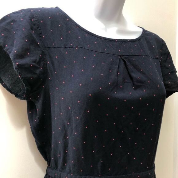 J.Crew cap sleeve navy pink polka dot dress tie waist and pockets woman’s size 0 - Picture 4 of 6